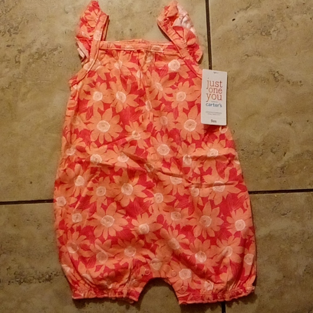 Just One You onesie, size 9 months, orange floral